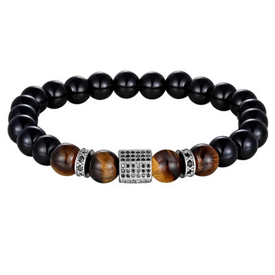 TYO Vintage New Design African CZ Charm Stretch 8mm Tiger Eye Shiny Μαύρες Χάντρες Βραχιόλια Κατασκευάζοντας DIY για ανδρικά κοσμήματα για αγόρι