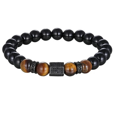 TYO Vintage New Design African CZ Charm Stretch 8mm Tiger Eye Shiny Μαύρες Χάντρες Βραχιόλια Κατασκευάζοντας DIY για ανδρικά κοσμήματα για αγόρι