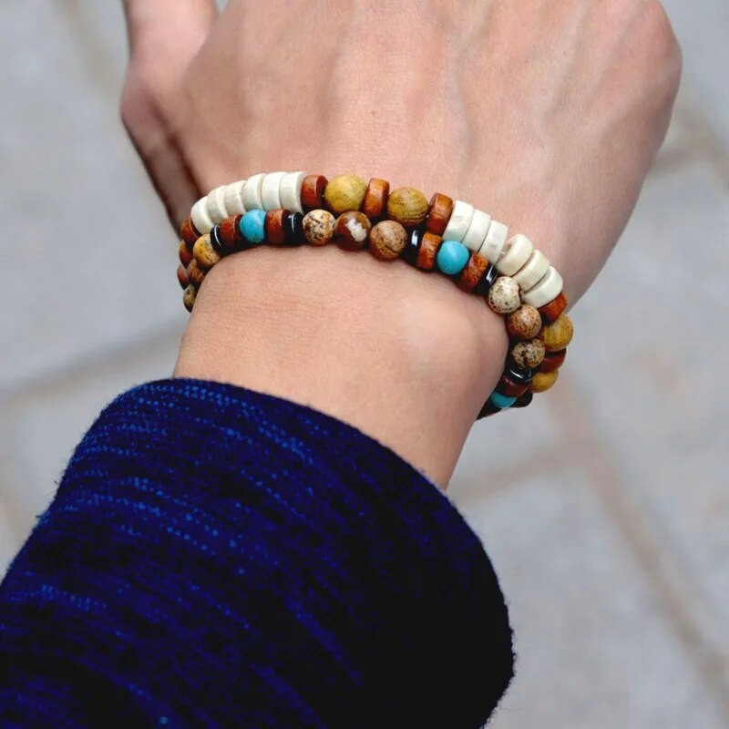 Noter Vintage Vīriešu Koka Rokassprādze Dabīgais Akmens Pērlītes Brazalete Boho Aksesuāri Vīriešu Panka Braslet Dāvana Vīrietim Rotaslietas Pulsera