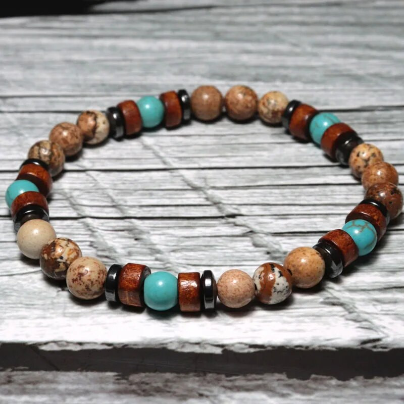 Noter Vintage Vīriešu Koka Rokassprādze Dabīgais Akmens Pērlītes Brazalete Boho Aksesuāri Vīriešu Panka Braslet Dāvana Vīrietim Rotaslietas Pulsera