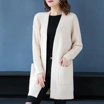 Gari jaciņa mēteļi Sieviešu slaids džemperis Jakas Ikdienas Eleganta Mamma Adījums Gilet Garām Piedurknēm Trikotāžas Topi Open Stitch Malhas Casaco