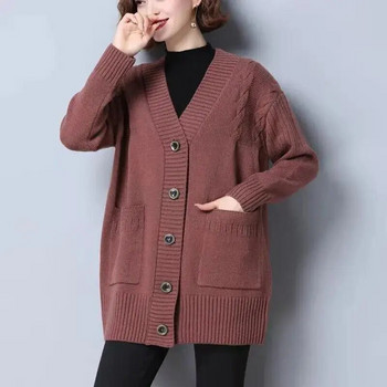 Υπερμεγέθη 4xl πλεκτό παλτό ζακέτα Γυναικείο πουλόβερ μεσαίου μήκους Μπουφάν Κορεάτικα μαμαϊκά πλεκτά μπλουζάκια Casual Loose Gilet μακρυμάνικο Sueter
