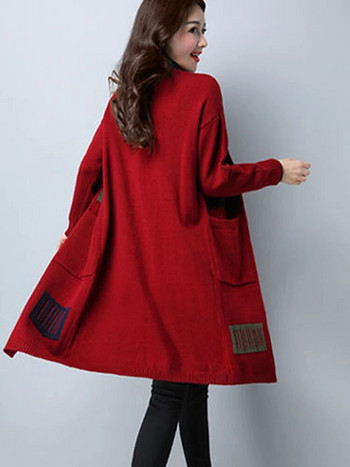 Vintage μακρύ πουλόβερ Ζακέτα Γυναικεία κορεάτικα πλεκτά σακάκια εμπριμέ casual πλεκτά Gilet New Eleagnt Malhas Casaco Tops