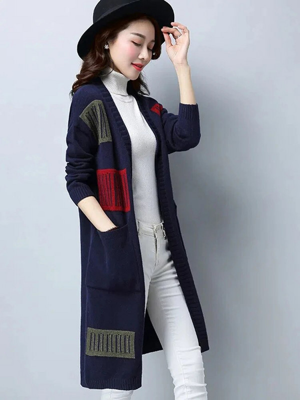 Vintage μακρύ πουλόβερ Ζακέτα Γυναικεία κορεάτικα πλεκτά σακάκια εμπριμέ casual πλεκτά Gilet New Eleagnt Malhas Casaco Tops