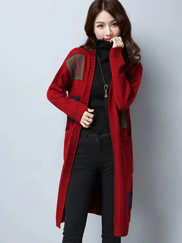 Vintage μακρύ πουλόβερ Ζακέτα Γυναικεία κορεάτικα πλεκτά σακάκια εμπριμέ casual πλεκτά Gilet New Eleagnt Malhas Casaco Tops