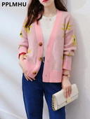 Πλεκτά παλτό ζακέτα με ηλίανθο στάμπα Γυναικεία casual φαρδιά πουλόβερ Μπουφάν Κορεατικά πλεκτά με λαιμόκοψη Gilet Μονό στήθος Malhas τοπ