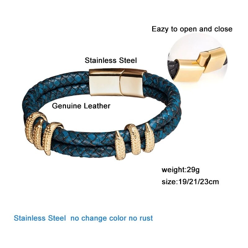 MKENDN punk férfi Vintage kék fonott valódi bőr karkötő fekete Dragon Claw Homme női karkötők kézzel készített ékszerek pulserák