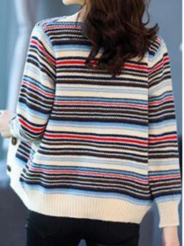 Vintage svītrains trikotāžas jaciņa plāns elegants trikotāžas mētelis ikdienišķs mīksts malhas Casaco topi ar V veida kakla izgriezumu Jakas Jauns sieviešu džemperis Gilet