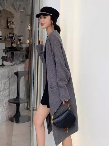 Γυναικεία μακρυά πλεκτά παλτό ζακέτα Casual Loose μακρυμάνικο πουλόβερ Gilet τζάκετ Κορεάτικο με λαιμόκοψη Βασικές μπλούζες Malhas Νέα Kintwear Casaco