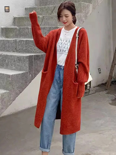 Sieviešu gari adīti jaciņa mēteļi ikdienišķs brīvs džemperis ar garām piedurknēm džemperis korejiešu V veida kakla izgriezuma pamata Malhas topi jauni Kintwear Casaco