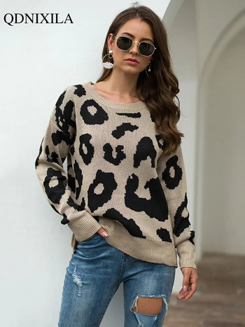 Φθινοπωρινή χειμερινή μόδα 2022 Vintage πουλόβερ μακριά μανίκια Femeal Leopard print Πλεκτομηχανές Μόδα χαλαρό casual γυναικείο χοντρό πουλόβερ