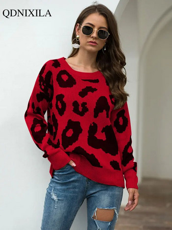 Φθινοπωρινή χειμερινή μόδα 2022 Vintage πουλόβερ μακριά μανίκια Femeal Leopard print Πλεκτομηχανές Μόδα χαλαρό casual γυναικείο χοντρό πουλόβερ
