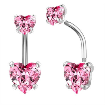 Нова розова серия Висящи пръстени за пъп Сърце Кръст Циркон Извита щанга Пиърсинг на корема за жени Бижута за тяло 1,6 мм*10 мм
