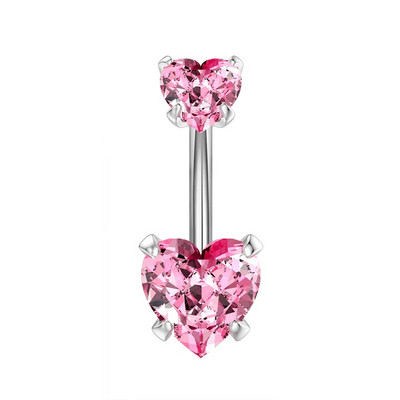 Νέα Ροζ Σειρά Κρεμασμένα δαχτυλίδια κοιλιάς Καρδιά Σταυρός Ζιργκόν Καμπυλωτό Barbell Piercing κοιλιά για γυναίκες Κοσμήματα σώματος 1,6mm*10mm
