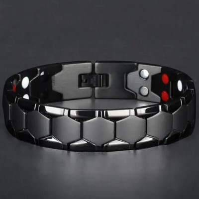 Brățară pentru bărbați cu terapie magnetică 4 în 1, lățime de 18 mm, pentru ameliorarea durerii, bijuterii indieni pentru bărbați, brățări pentru bărbați placate cu aur din oțel inoxidabil