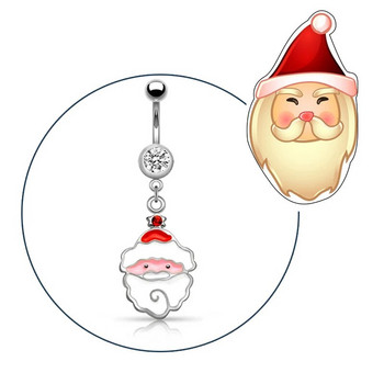 1 τμχ Χριστουγεννιάτικο δαχτυλίδι αφαλού Άγιου Βασίλη Ombligo Snowflake Dangle Body Button Ring 361L από ανοξείδωτο ατσάλι