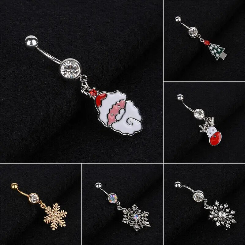 1gab Ziemassvētku Ziemassvētku vecīša nabas pīrsings Ombligo Snowflake Dangle Belly Button Gredzens Sievietēm 361L Nerūsējošā tērauda ķermeņa gredzens