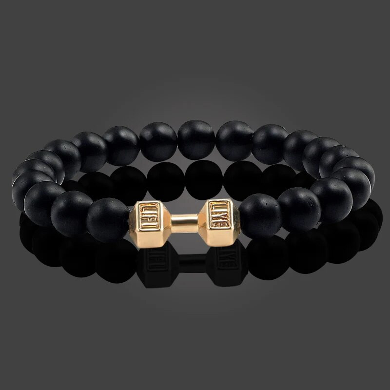 Karsta dabīgā akmens hanteles pērlīšu rokassprādze melna lava oniksa krelles Fitness Fit Life lūgšanu rokassprādzes rokas stienis vīriešu rotaslietas