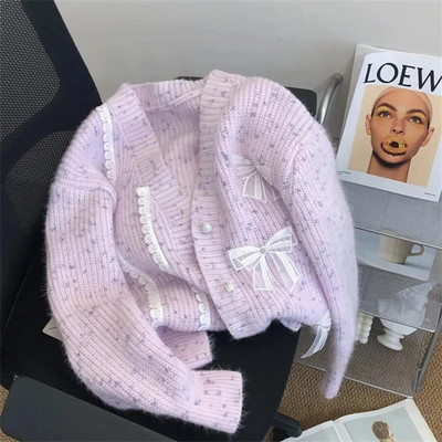 Korejski pleteni kardigan Jakne Čipkana mašna Dizajn Džemperi Kaputi Ležerne ženske elegantne pletene jakne Nove široke Malhas Casaco