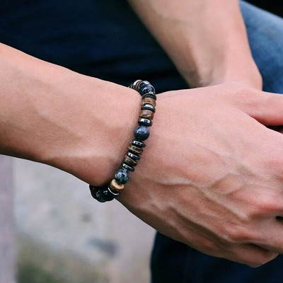 Нова ретро мъжка гривна от естествен дървен камък Braclet Homme Hematite Tiger Eyes Braslet Coconut Bead Brazalete Pulsera Hombre