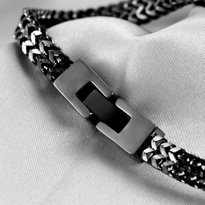 [3 Χρώματα] Νέο μοντέρνο βραχιόλι χιπ χοπ ανδρικό βραχιόλι με αλυσίδα από ανοξείδωτο ατσάλι Cuban Link Μαύρος χρυσός Μασίφ Μασίφ Μεταλλικές αλυσίδες διπλής σειράς