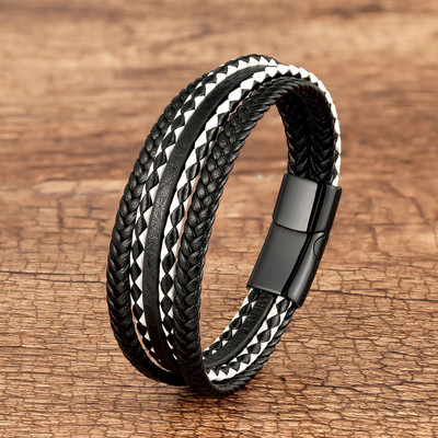 Klasiska daudzslāņu aušanas virve vīriešu ietīšanas rokassprādze Vintage melna sarkana īstas ādas rokassprādze uz rokas vīriešu aproces rotaslietas