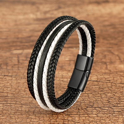 Klasiska daudzslāņu aušanas virve vīriešu ietīšanas rokassprādze Vintage melna sarkana īstas ādas rokassprādze uz rokas vīriešu aproces rotaslietas