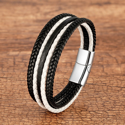 Klasiska daudzslāņu aušanas virve vīriešu ietīšanas rokassprādze Vintage melna sarkana īstas ādas rokassprādze uz rokas vīriešu aproces rotaslietas