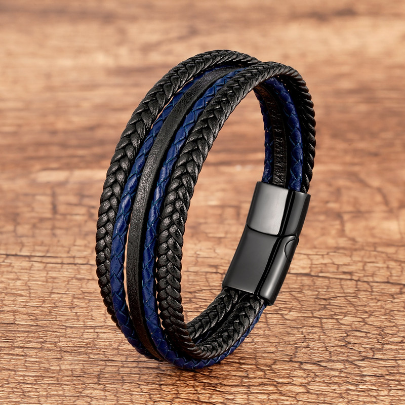 Klasiska daudzslāņu aušanas virve vīriešu ietīšanas rokassprādze Vintage melna sarkana īstas ādas rokassprādze uz rokas vīriešu aproces rotaslietas