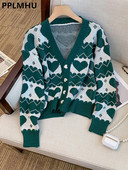 Λεπτό κοντό πουλόβερ Ζακέτα Γυναικεία κορεάτικα πλεκτά Gilet Soft casual Malhas Jackets Cute Love Printed πλεκτά εξωτερικά ρούχα Νέο
