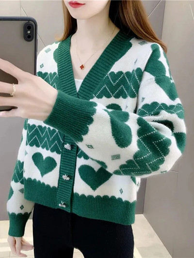 Λεπτό κοντό πουλόβερ Ζακέτα Γυναικεία κορεάτικα πλεκτά Gilet Soft casual Malhas Jackets Cute Love Printed πλεκτά εξωτερικά ρούχα Νέο
