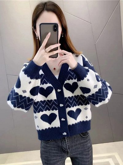 Λεπτό κοντό πουλόβερ Ζακέτα Γυναικεία κορεάτικα πλεκτά Gilet Soft casual Malhas Jackets Cute Love Printed πλεκτά εξωτερικά ρούχα Νέο
