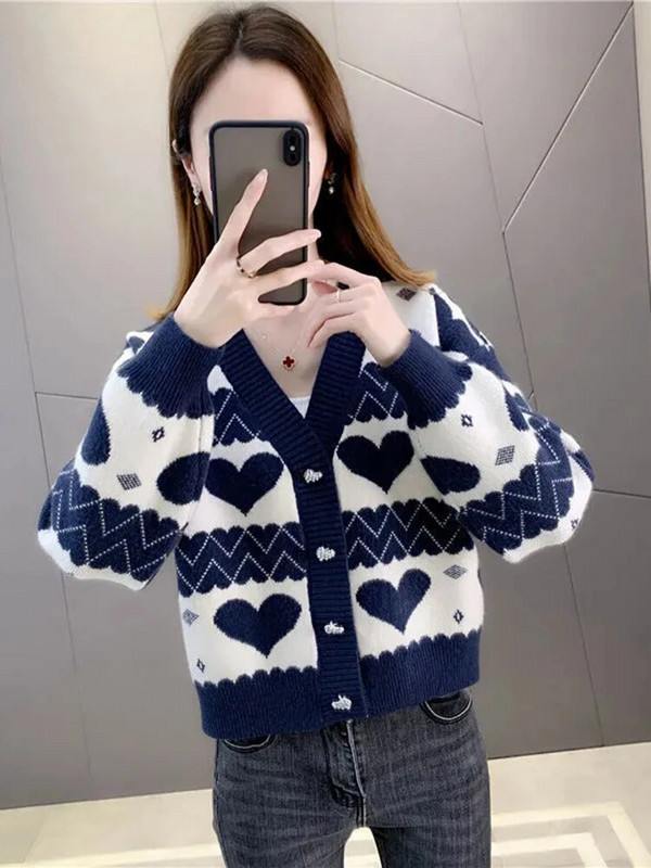 Λεπτό κοντό πουλόβερ Ζακέτα Γυναικεία κορεάτικα πλεκτά Gilet Soft casual Malhas Jackets Cute Love Printed πλεκτά εξωτερικά ρούχα Νέο