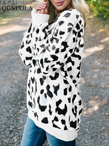 2023 Φθινόπωρο Χειμώνας Νέο στυλ Λεοπάρ Πουλόβερ με λαιμόκοψη μακρυμάνικο μπλουζάκι πλέξιμο κορεάτικο ζακάρ γυναικείες μπλούζες πουλόβερ
