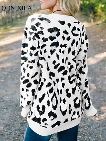 2023 Φθινόπωρο Χειμώνας Νέο στυλ Λεοπάρ Πουλόβερ με λαιμόκοψη μακρυμάνικο μπλουζάκι πλέξιμο κορεάτικο ζακάρ γυναικείες μπλούζες πουλόβερ
