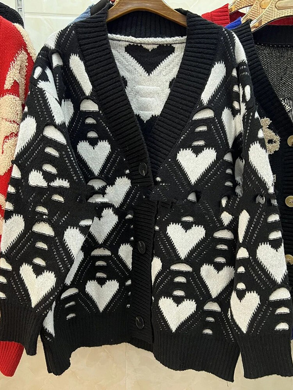 Rudens ziemas brīvs džemperis jaciņas mēteļi sievietēm ikdienas mīlestības apdruka Trikotāžas jakas Korejas V veida kakla izgriezuma Trikotāža Casaco Bieza Silta Gilet