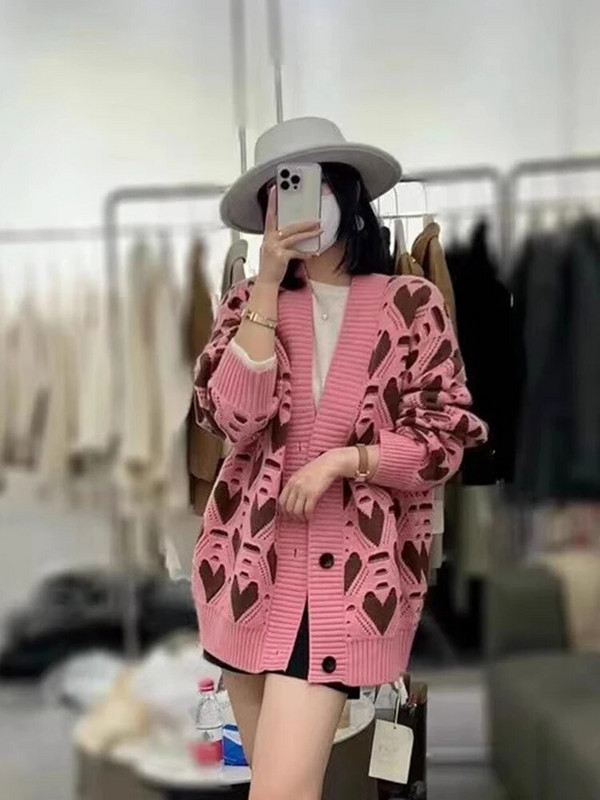 Rudens ziemas brīvs džemperis jaciņas mēteļi sievietēm ikdienas mīlestības apdruka Trikotāžas jakas Korejas V veida kakla izgriezuma Trikotāža Casaco Bieza Silta Gilet