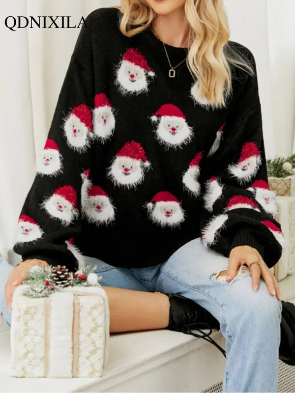 2023 Φθινοπωρινό Χειμερινό Πλεκτό Γυναικείο Πουλόβερ Χριστουγεννιάτικο Πουλόβερ Κορεατικά κινούμενα σχέδια Crew λαιμόκοψη χαλαρή μαλακή ζεστή μπλούζα μακρυμάνικη casual