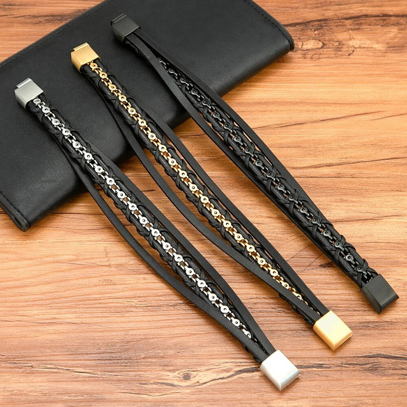 TYO modernas daudzslāņu ādas vīriešu rokassprādzes nerūsējošā tērauda magnētiskās sprādzes ķēdes aproces rotaslietas dāvanu vairumtirdzniecība dropshipping