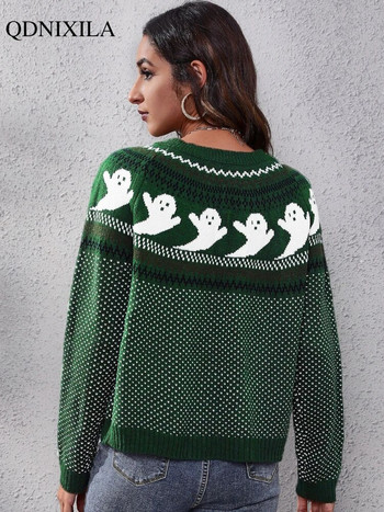 Хелоуин Дамски пуловер Есен Зима Реколта на точки Плетена мода с дълъг ръкав Ежедневен нов пуловер Пуловер Дамско облекло