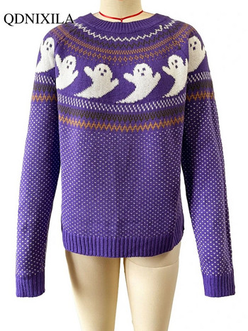 Хелоуин Дамски пуловер Есен Зима Реколта на точки Плетена мода с дълъг ръкав Ежедневен нов пуловер Пуловер Дамско облекло
