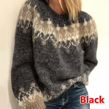 Нов дамски ежедневен свободен пуловер от грубо плетен жакард от мохер през есента и зимата