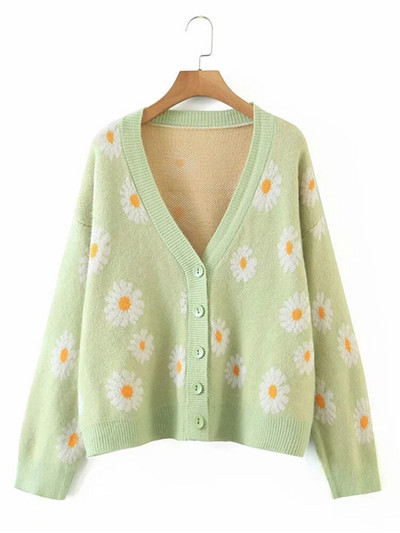 Roztomilý sveter s potlačou Cardigan Jacekts Ženy Ležérne Úplety s výstrihom do V Kabáty Vintage Pletené oblečenie Abrigos Voľné Malhas Abrigos Nové