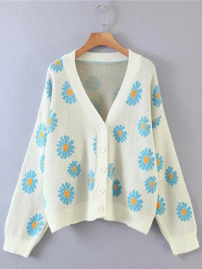 Roztomilý sveter s potlačou Cardigan Jacekts Ženy Ležérne Úplety s výstrihom do V Kabáty Vintage Pletené oblečenie Abrigos Voľné Malhas Abrigos Nové