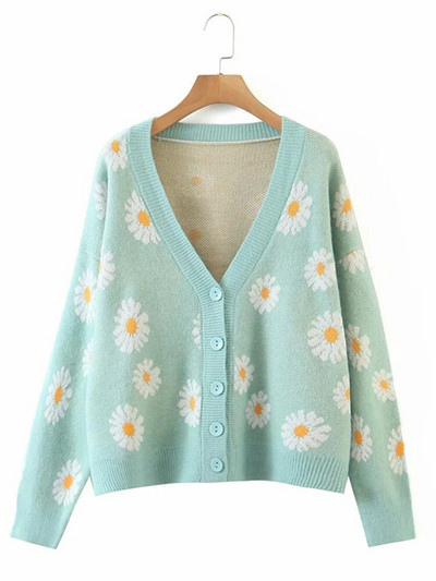 Roztomilý sveter s potlačou Cardigan Jacekts Ženy Ležérne Úplety s výstrihom do V Kabáty Vintage Pletené oblečenie Abrigos Voľné Malhas Abrigos Nové