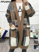 Vintage rūtaini džemperi, gari džemperi, sieviešu ikdienas brīvi adīti mēteļi korejiešu V veida kakla izgriezuma trikotāžas izstrādājumi jakas