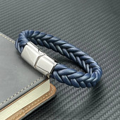 Punk vīriešu pītas ādas rokassprādzes rotaslietas melnas/brūnas/sarkanas/zilas nerūsējošā tērauda magnētiskā aizdare Modes aproces, šarmu rokassprādzes