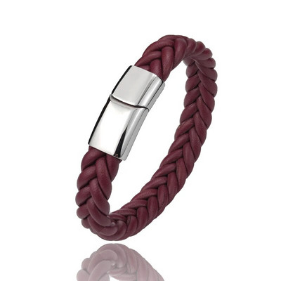 Punk vīriešu pītas ādas rokassprādzes rotaslietas melnas/brūnas/sarkanas/zilas nerūsējošā tērauda magnētiskā aizdare Modes aproces, šarmu rokassprādzes