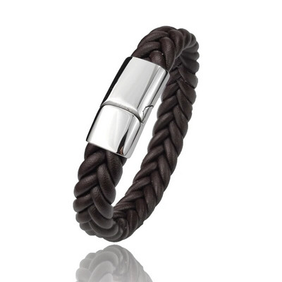 Punk vīriešu pītas ādas rokassprādzes rotaslietas melnas/brūnas/sarkanas/zilas nerūsējošā tērauda magnētiskā aizdare Modes aproces, šarmu rokassprādzes