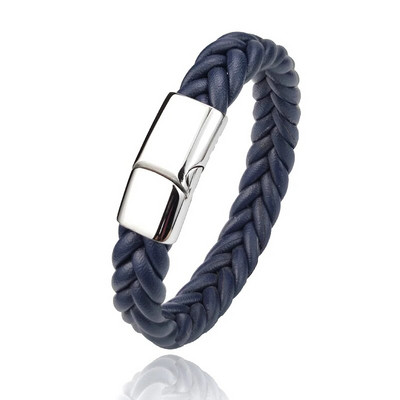 Punk vīriešu pītas ādas rokassprādzes rotaslietas melnas/brūnas/sarkanas/zilas nerūsējošā tērauda magnētiskā aizdare Modes aproces, šarmu rokassprādzes